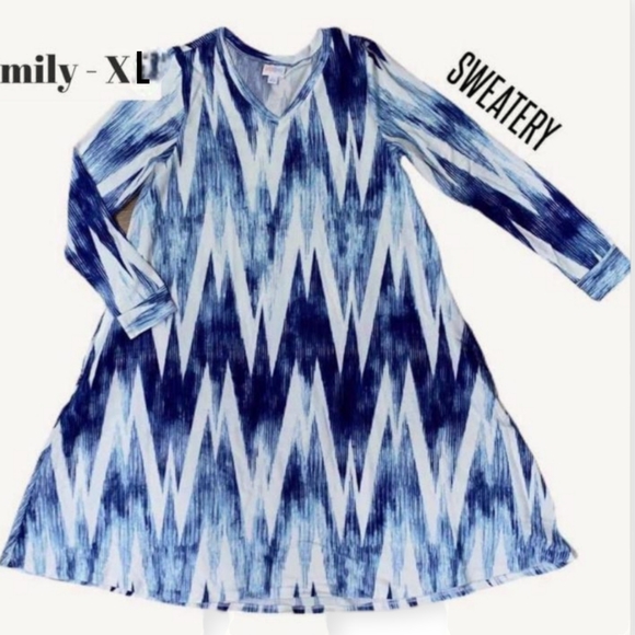 LulaRoe Emily Longsleeve Swing Dress 🆕️✨️XL Blue and White - Picture 2 of 6